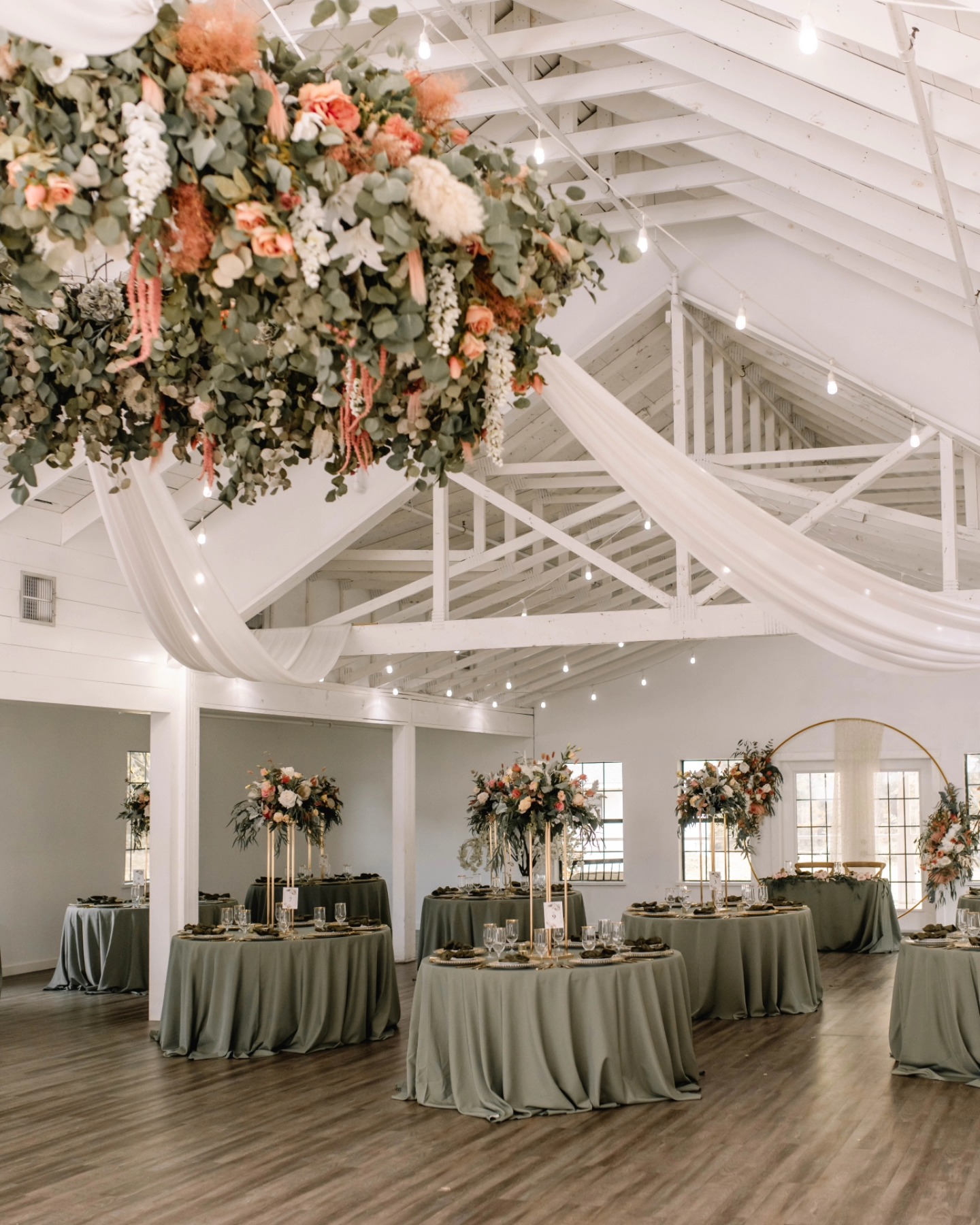 pink and sage green wedding reception