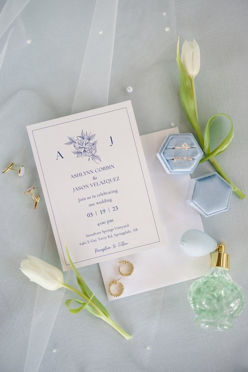 blue and white wedding detail shot