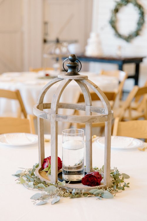 wooden table centerpiece for wedding reception